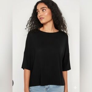NWT Old Navy Luxe Oversized Elbow-Sleeve Slub-Knit T-Shirt Black Size XL Tall